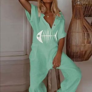 Green summer jumpsuit size M